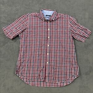 Nautica Red Blue Plaid Classic Fit Wrinkle Resistant Button Up Shirt Mens Sz XL